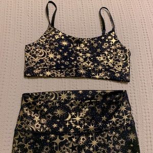 Fabletics navy blue & gold foil high waisted set